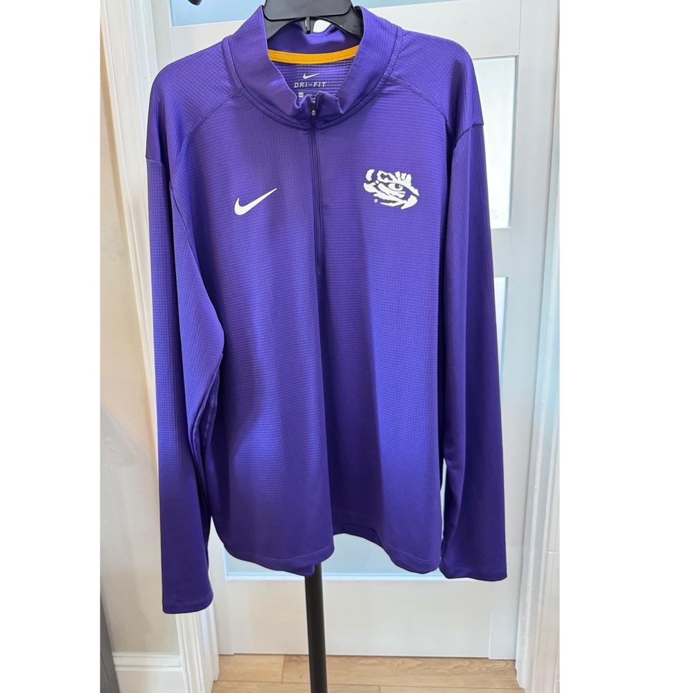 Nike LSU Tigers Dri-FIT Mens XXL Purple 1/4 Zip Pullover Jacket Long Sleeve